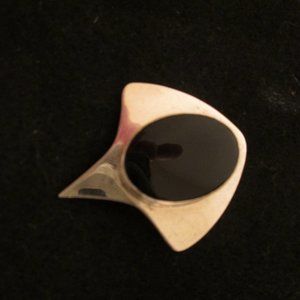 Sterling Silver Abstract Pin with Onyx Stone